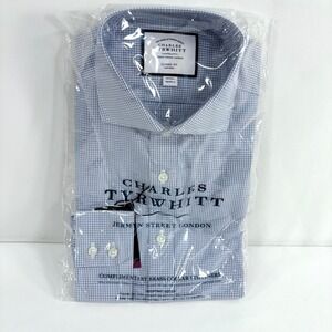 Charles Tyrwhitt Dress Shirt Blue White Check Non-Iron Classic Fit Mens 15/33
